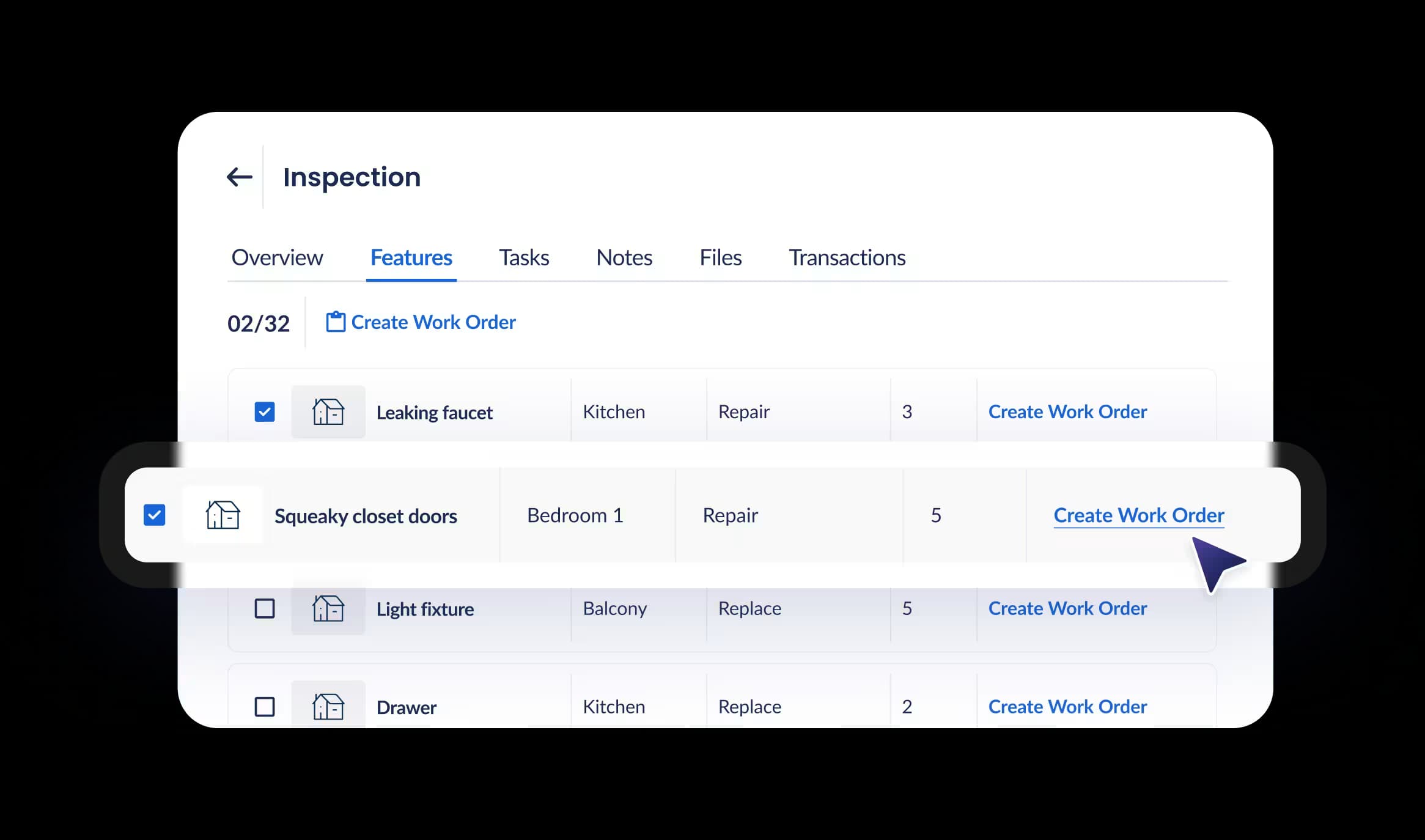 Inspection feature screenshot